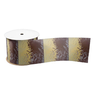 Japanese Botanical Minimal Leaves Soft Gold Light Satin Ribbon