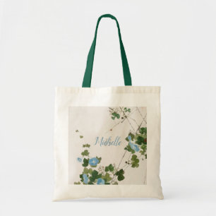 Japanese Botanical Watercolor Blue Flower Tote Bag