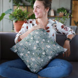 Japanese botanical zen flowers pattern cushion<br><div class="desc">White botanical Japanese zen flower pattern with a calming grey background.</div>