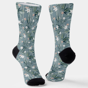 Japanese botanical zen flowers pattern socks