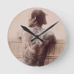 Japanese Bridegroom's Tattoos, c.1880 (photo) Round Clock