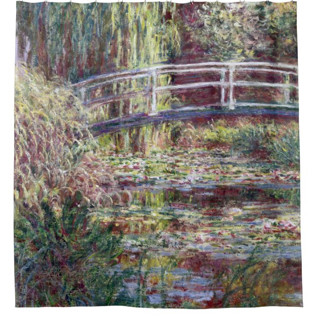 Japanese Bridge Symphony in Rose Monet Fine Art Shower Curtain (Front)