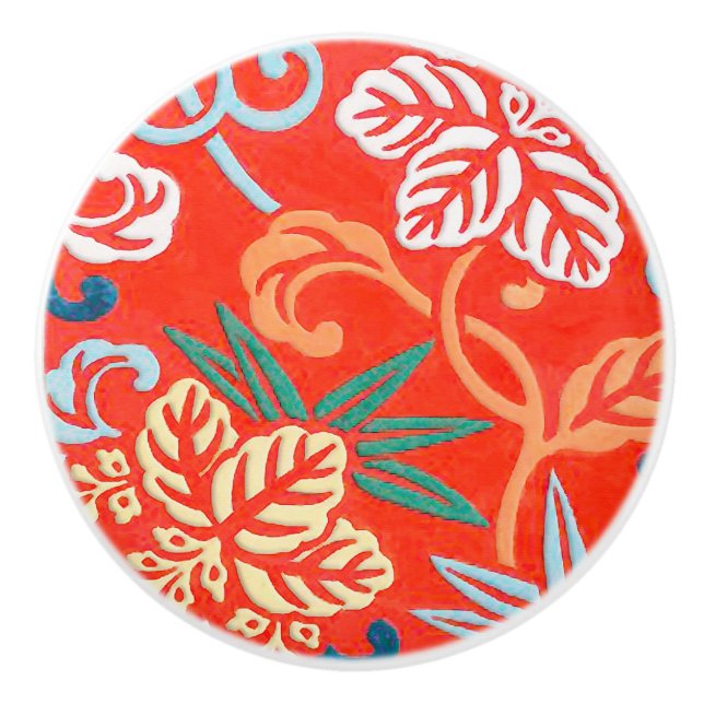 Japanese brocade - red and white ceramic knob (Front)
