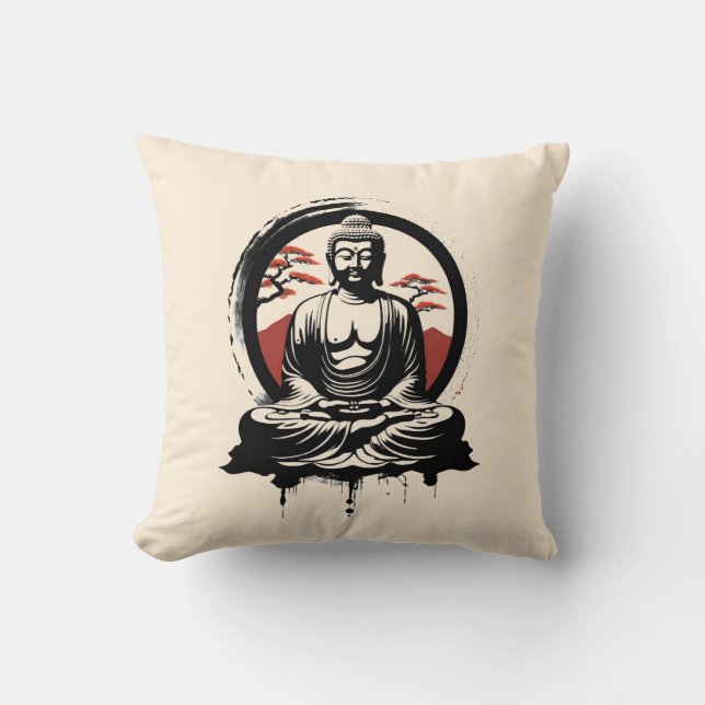 Japanese Buddha Zen  Cushion (Front)