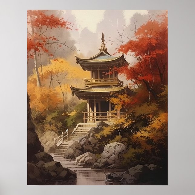 Japanese Buddhist Temple Art Print Poster (Front)