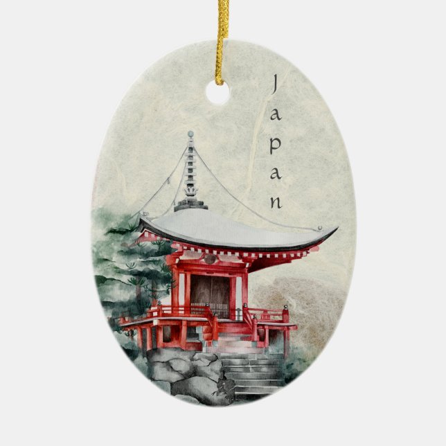Japanese Buddhist Temple Traditional Christmas Ceramic Tree Decoration (Front)