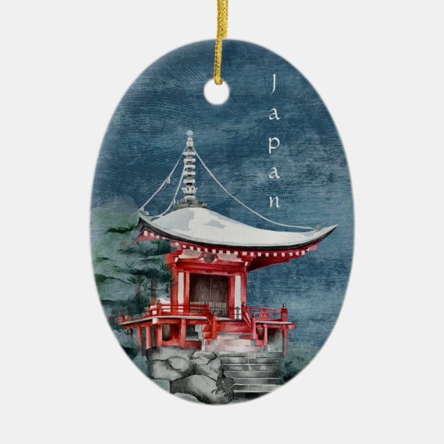 Japanese Buddhist Temple Traditional Christmas Ceramic Tree Decoration (Front)
