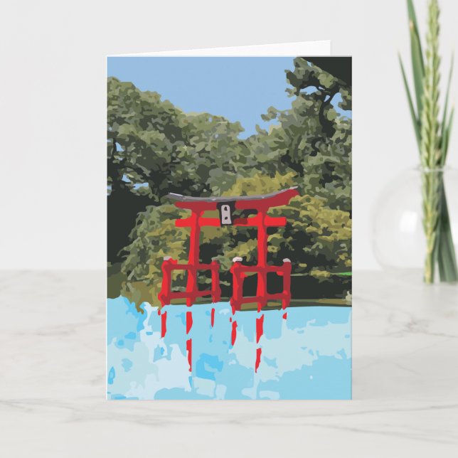 Japanese Building Built In Water Floating Gate Card (Front)