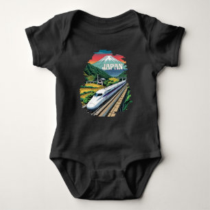 Japanese Bullet Train and Mount Fuji Baby Bodysuit