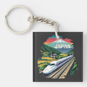 Japanese Bullet Train and Mount Fuji Key Ring