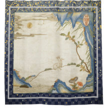 JAPANESE BUNNY LOOKING AT MOON Shower Curtain