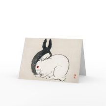 JAPANESE BUNNY PRINT Folded Greeting Card