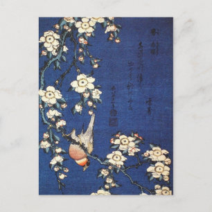Japanese Bush Warbler and Weeping Cherry (Hokusai) Postcard