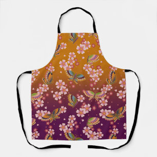 Japanese Butterflies Amid Sakura Blooms Gold Plum Apron