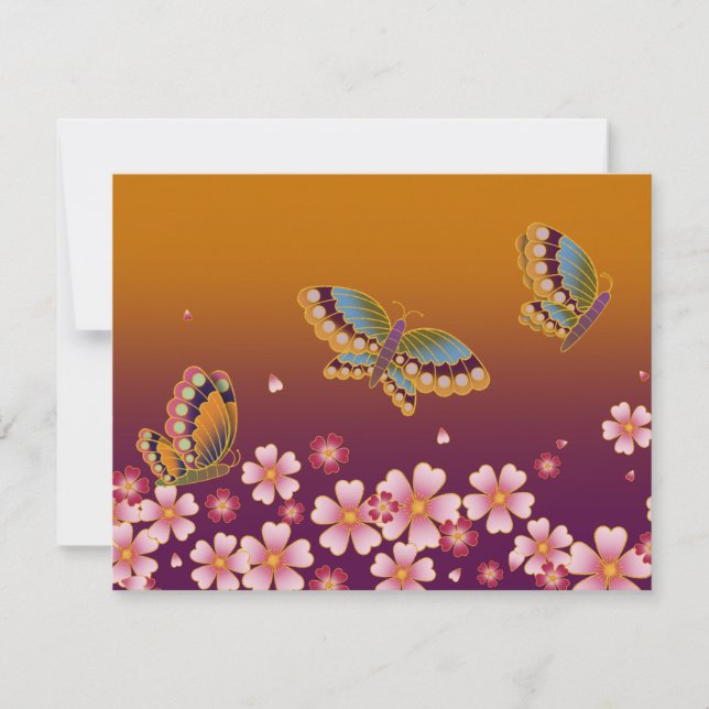 Japanese Butterflies Amid Sakura Blossoms Gold Card (Front)