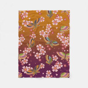 Japanese Butterflies Amid Sakura Blossoms Gold Fleece Blanket