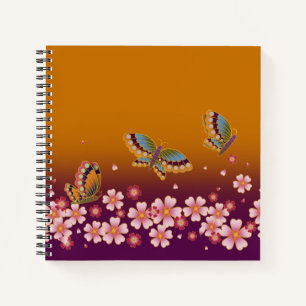 Japanese Butterflies Amid Sakura Blossoms Gold Notebook