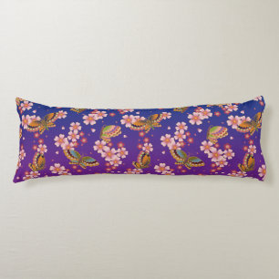 Japanese Butterflies Amid Sakura Blossoms Purple Body Cushion