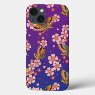 Japanese Butterflies Amid Sakura Blossoms Purple iPhone 13 Case