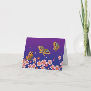Japanese Butterflies Amid Sakura Blossoms Purple Note Card
