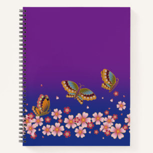 Japanese Butterflies Amid Sakura Blossoms Purple Notebook