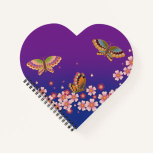 Japanese Butterflies Amid Sakura Blossoms Purple Notebook
