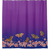 Japanese Butterflies Amid Sakura Blossoms Purple