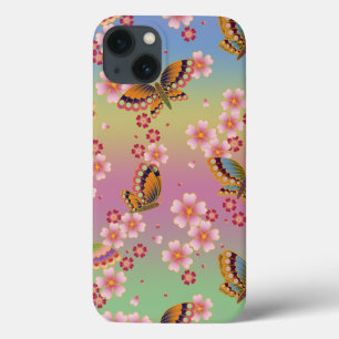 Japanese Butterflies Amid Sakura Blossoms Rainbow iPhone 13 Case