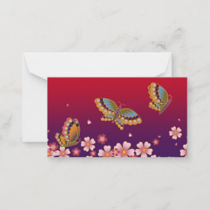Japanese Butterflies Amid Sakura Blossoms Red Card