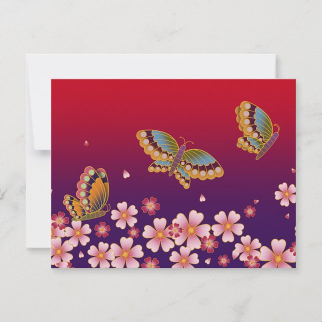 Japanese Butterflies Amid Sakura Blossoms Red Card (Front)