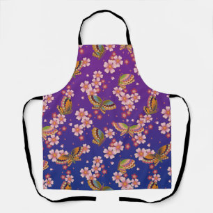 Japanese Butterflies Amid Sakura Shower Purple Apron