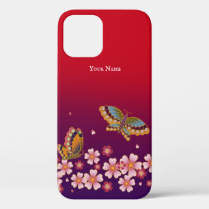 Japanese Butterflies Sakura Blossoms Personalised iPhone 12 Case