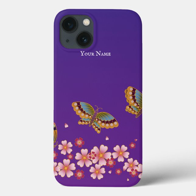 Japanese Butterflies Sakura Blossoms Personalised Case-Mate iPhone Case (Back)