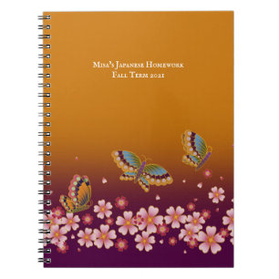 Japanese Butterflies Sakura Blossoms Personalised Notebook