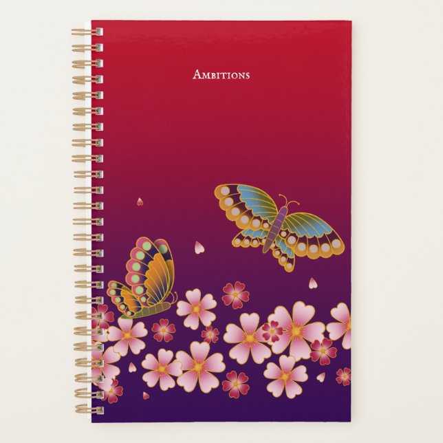 Japanese Butterflies Sakura Blossoms Personalised Planner (Front)