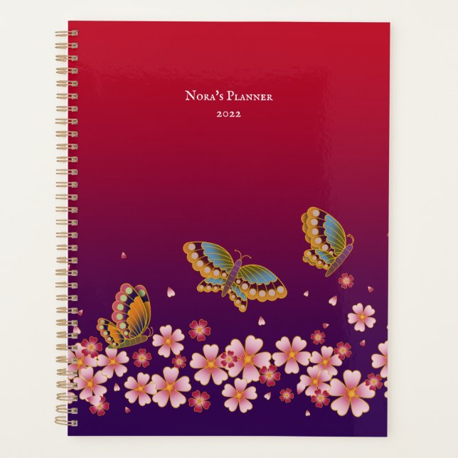Japanese Butterflies Sakura Blossoms Personalised Planner (Front)
