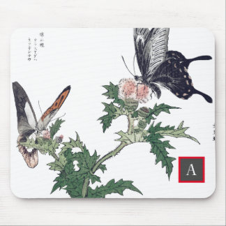 JAPANESE BUTTERFLY WITH FLOWERS CUSTOM INITIAL MOUSE MAT