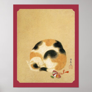Japanese Calico cat, Hanabusa Itchō Poster