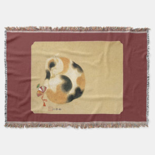Japanese Calico cat, Hanabusa Itchō Throw Blanket