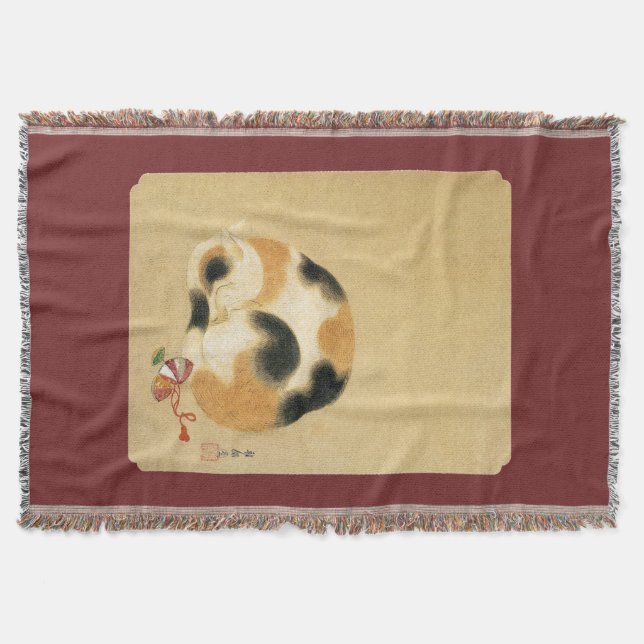 Japanese Calico cat, Hanabusa Itchō Throw Blanket (Front)