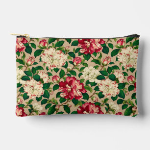 Japanese Camellia Pattern. Deep Pink on Beige Accessory Pouch