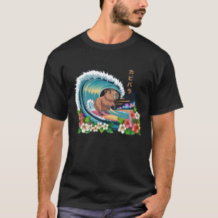 Japanese Capybara Surfing Big Wave Great Wave Japa T-Shirt