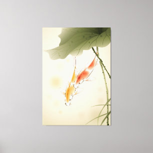 Japanese Carp fishes swimming in lotus pond Canvas Print