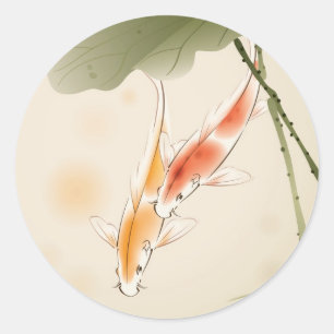Japanese Carp fishes swimming in lotus pond Classic Round Sticker