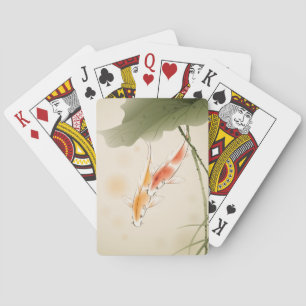 Japanese Carp fishes swimming in lotus pond Playing Cards