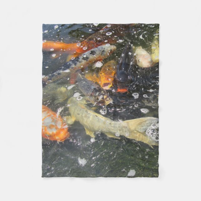 Japanese Carp Koi Fish Swimming Fleece Blanket (Front)