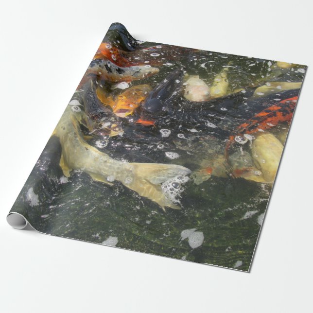 Japanese Carp Koi Fish Swimming Wrapping Paper (Unrolled)