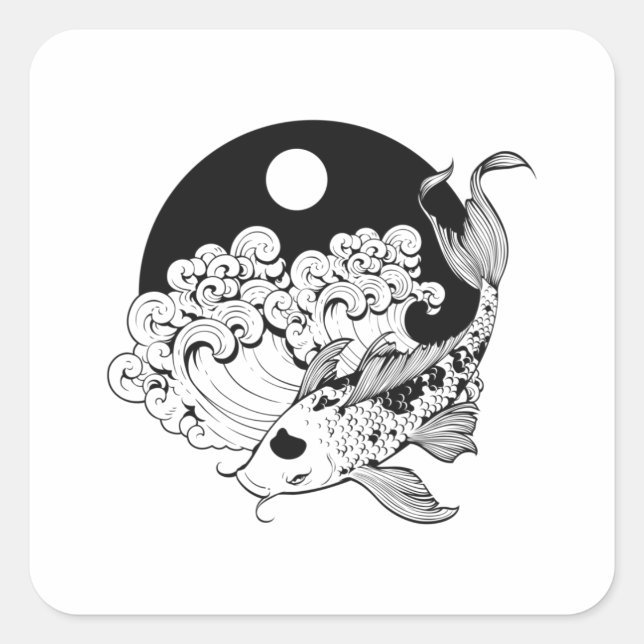 Japanese carp koi with Yin & Yang Background Square Sticker (Front)