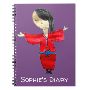 Japanese cartoon doll red kimono cute art diary notebook