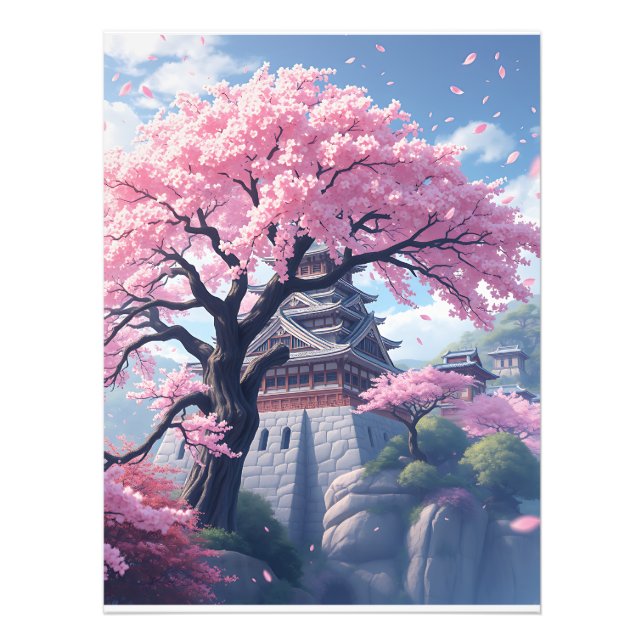 Japanese Castle in Cherry Blossom Spring – Elegant Photo Print (Front)